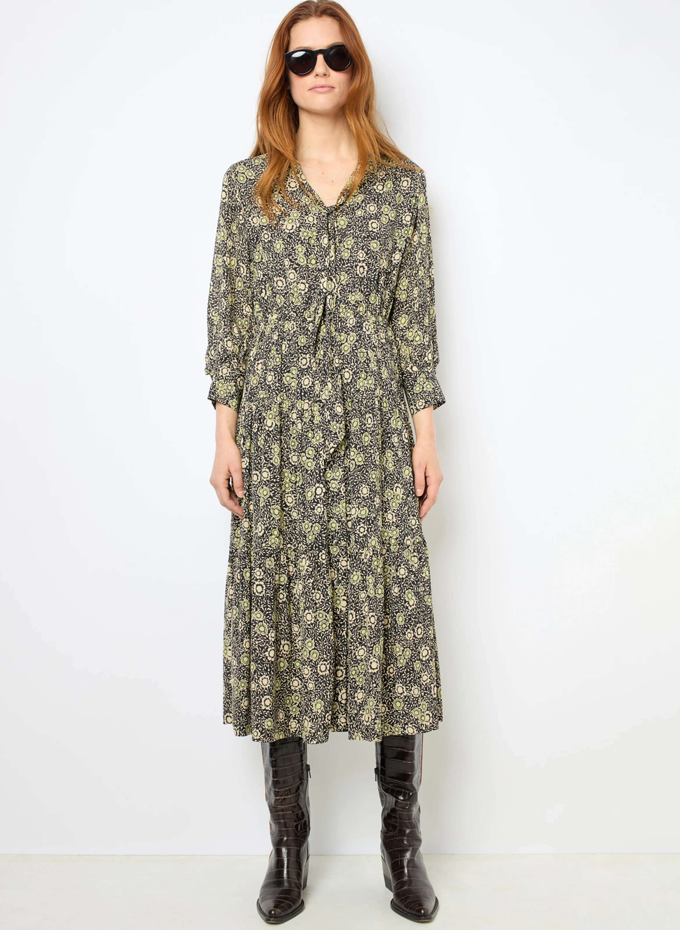 SOLYA - Robe chemise imprimée fluide | Kaki