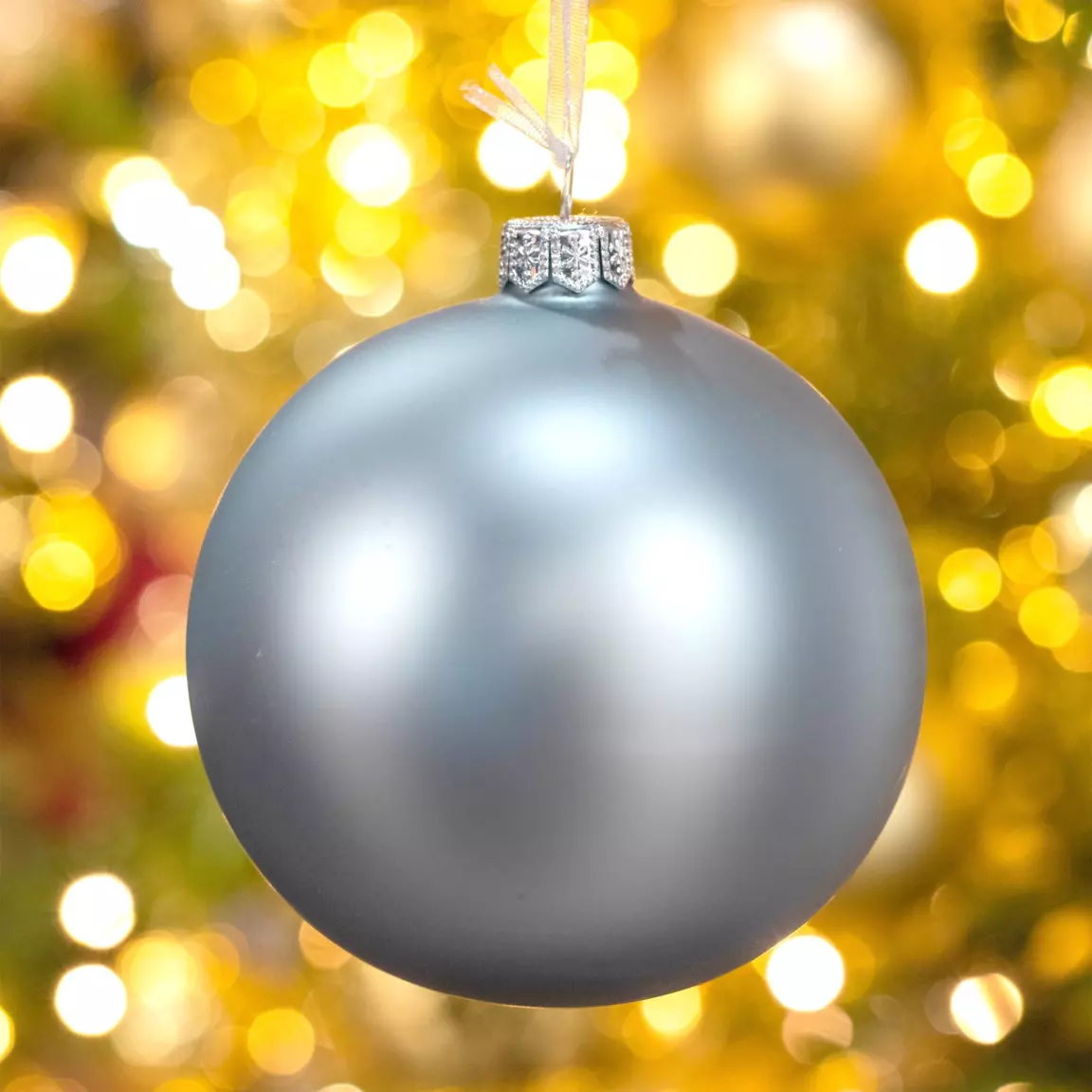 Lot de 4 boules de Noël en verre (D100 mm) Arctique mate Bleu brumeux