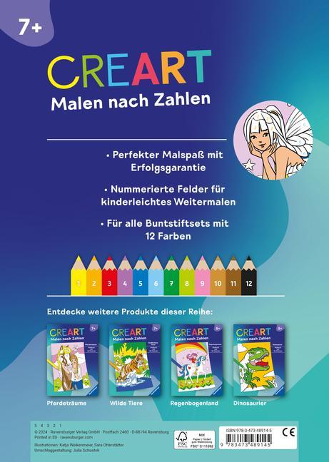 Ravensburger CreArt Malen nach Zahlen ab 7: Feen, Elfen, Meerjungfrauen, Großes Malbuch, 48 Motive