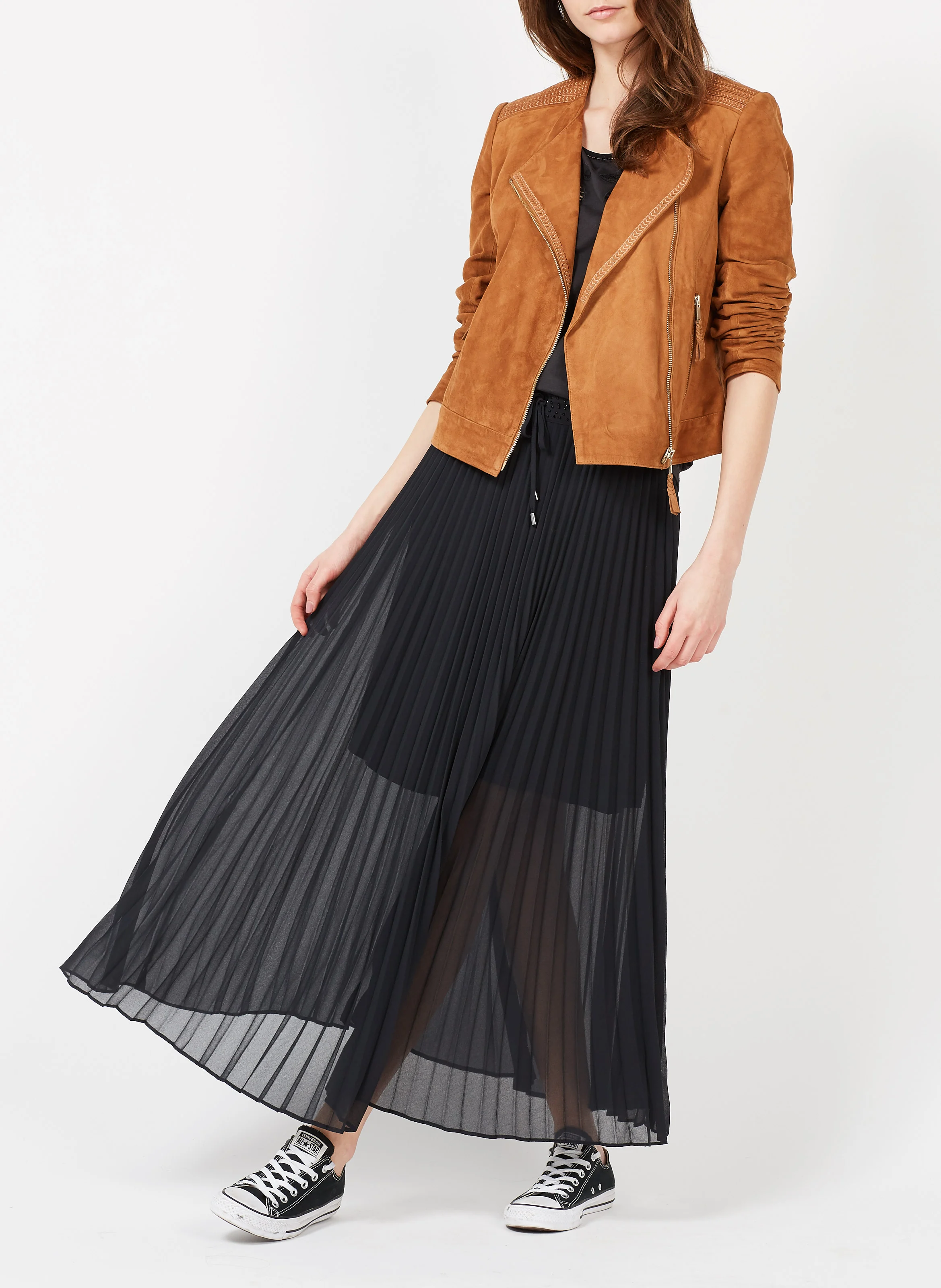 DIYA - Blouson zippé en cuir | Marron