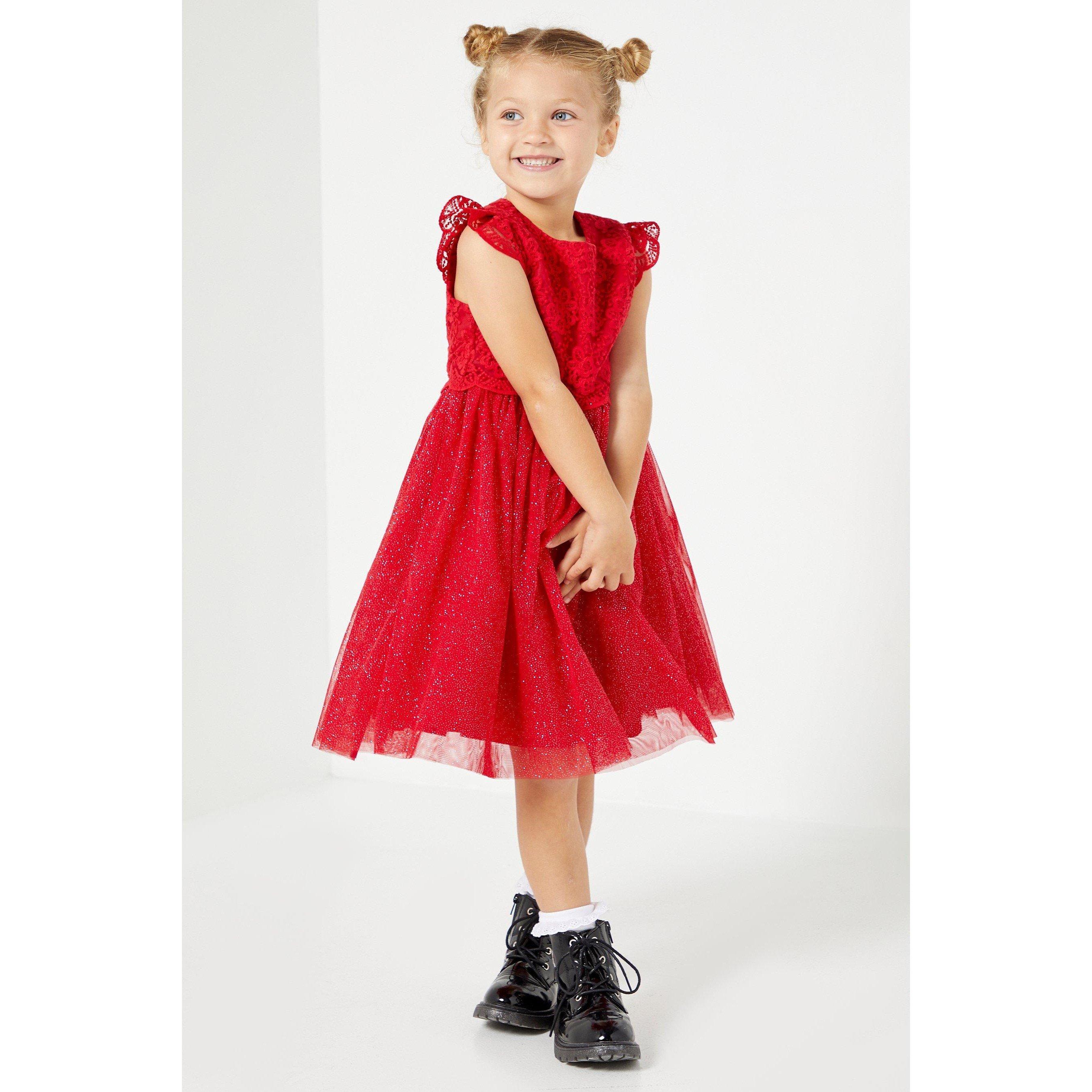 Be You Studio Flower Girl Glitter Mesh Dress Red