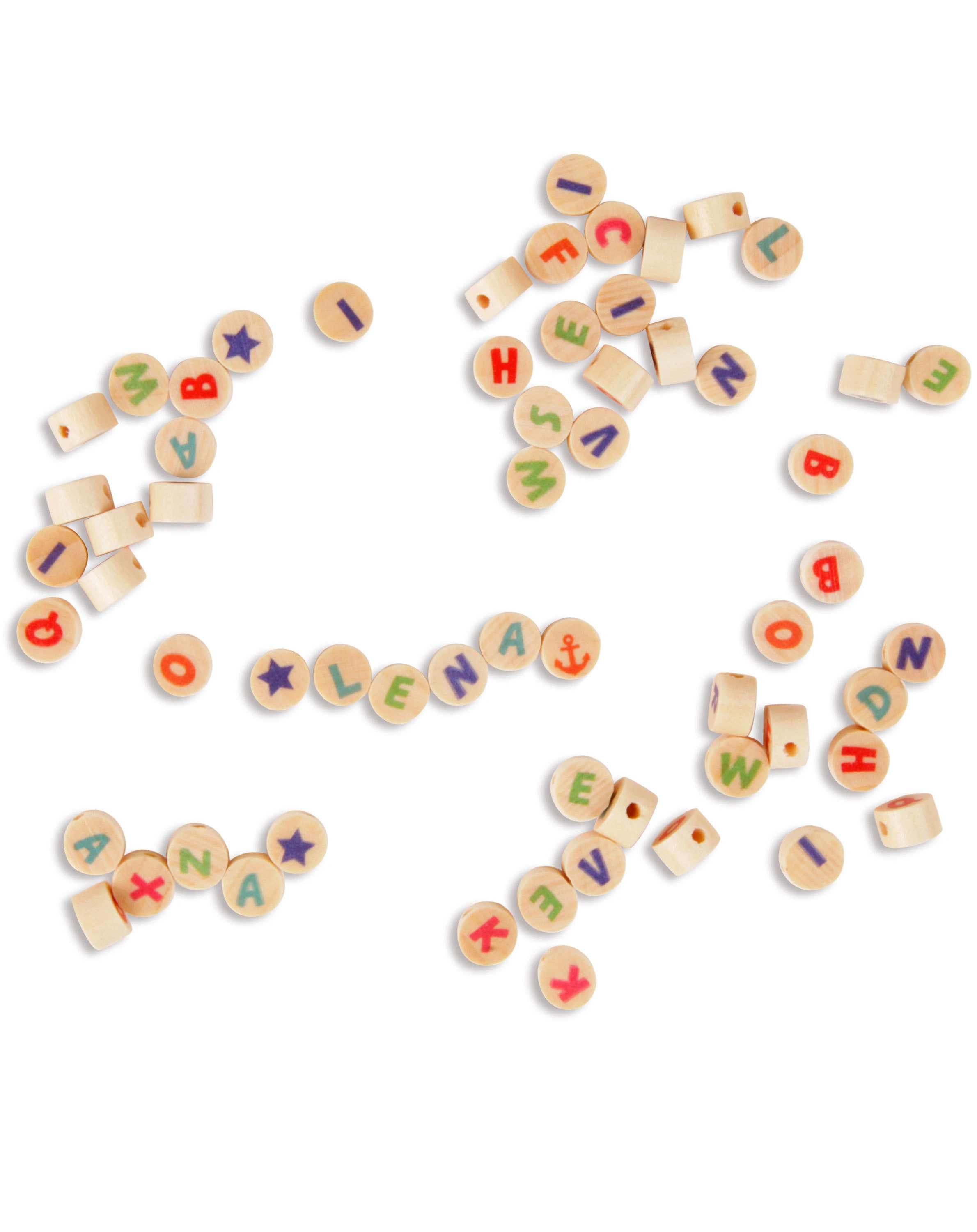 Holzperlen BUCHSTABEN (8x5 mm) 300-teilig in natur/bunt