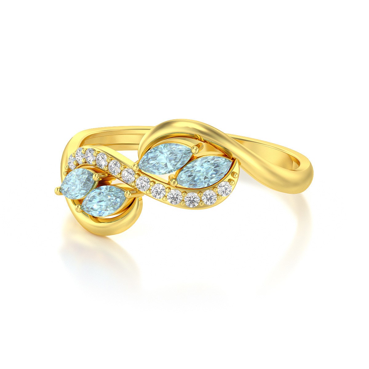 Bague ADEN Or 585 Jaune Aigue-Marine et diamants 1.546grs