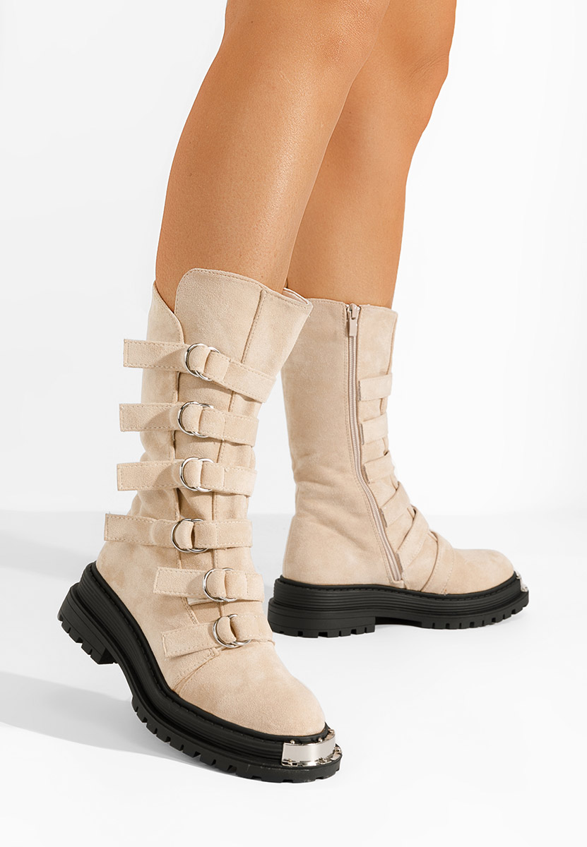 Bottes hautes à lacets beige Lunia