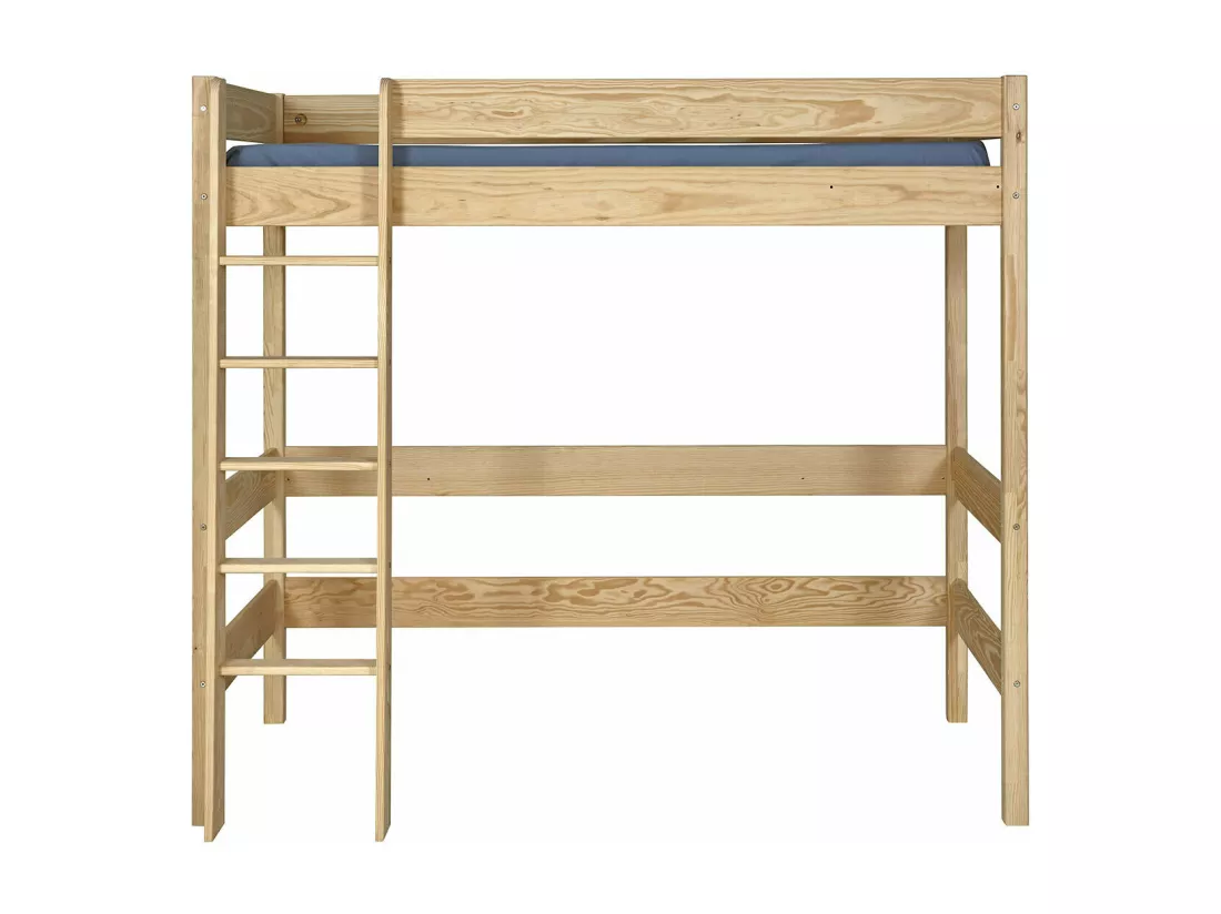 Pack lit mezzanine avec matelas 90x190 cm bois massif bois naturel CLEM
