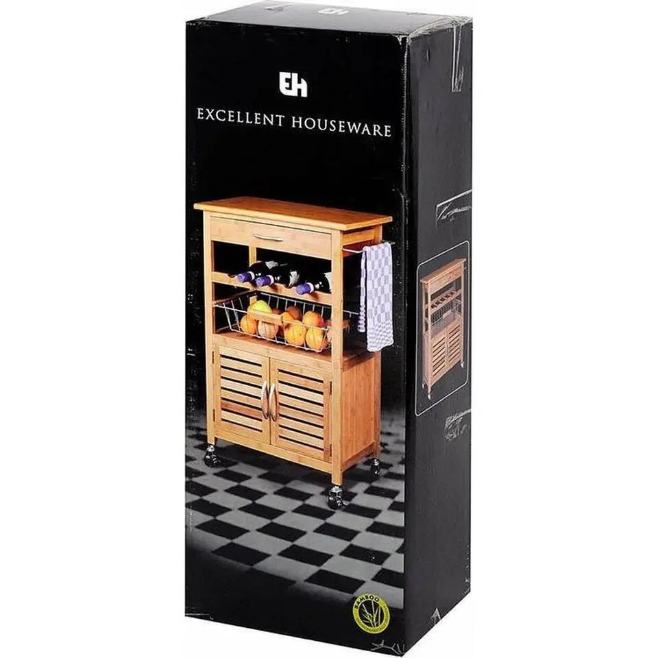 Excellent Houseware Keukentrolley - met kast - hout - 60 x 84 x 36 cm