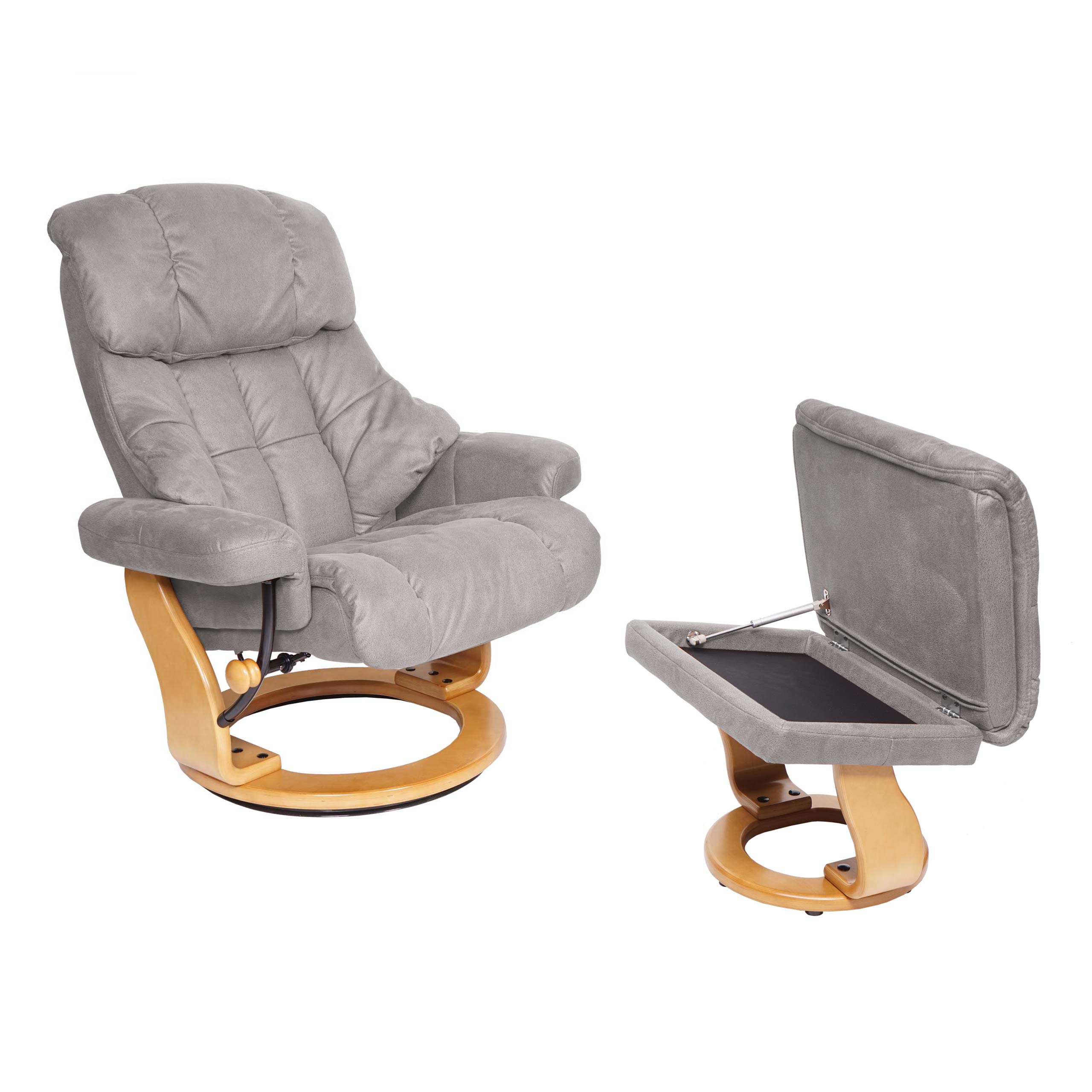 MCA Relaxsessel Edmonton, TV-Sessel Hocker, 180kg belastbar Stoff/Textil ~ hellgrau, Gestell naturbraun
