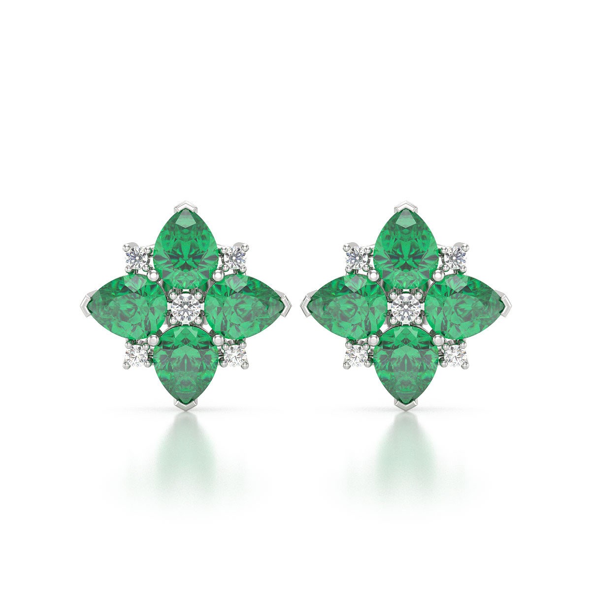 Boucles d'Oreilles en Or Blanc avec Émeraude et Diamants - 2.100gr | Aden Boutique