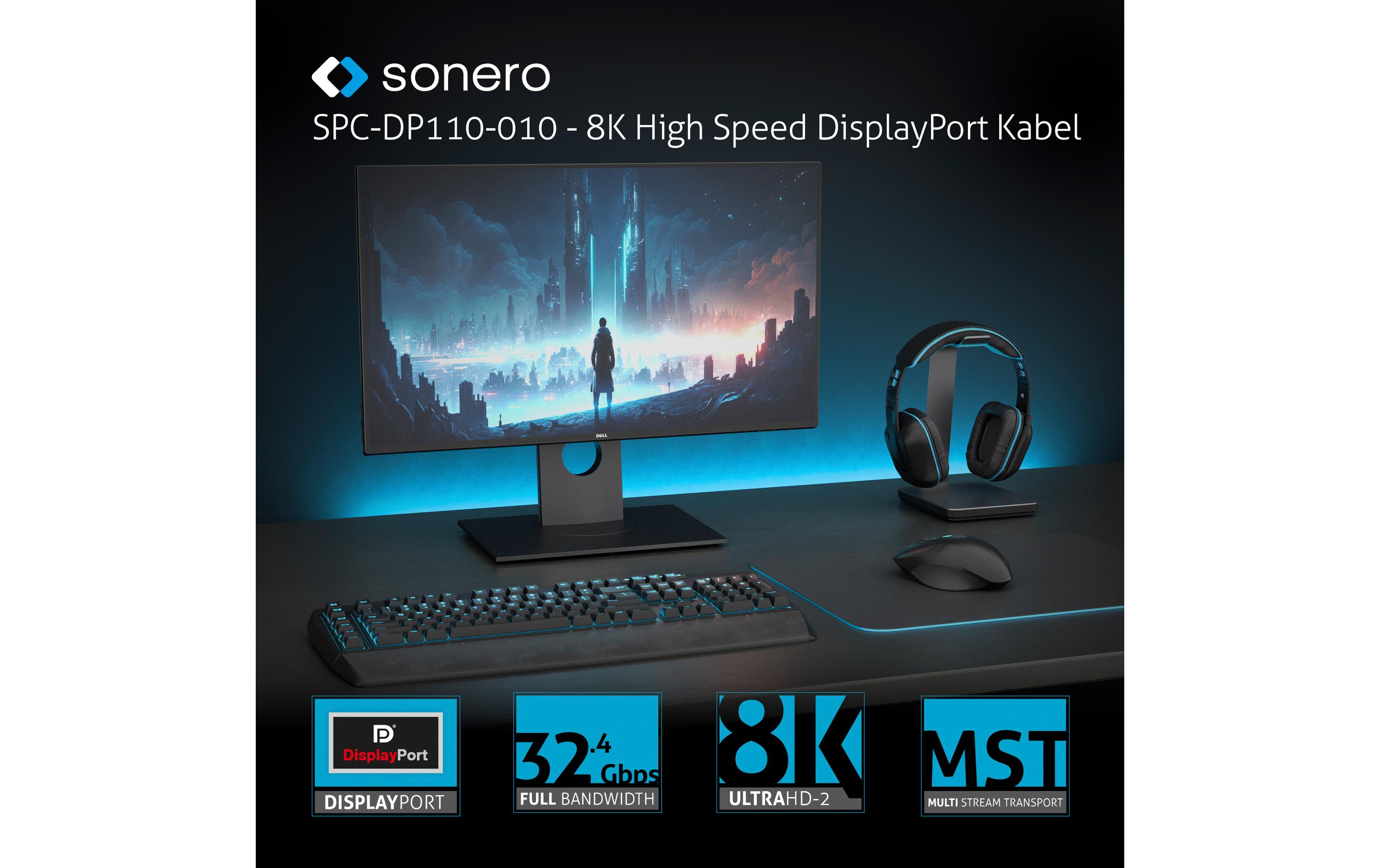 Kabel 8K DisplayPort - DisplayPort, 1 mDisplayPort auf DisplayPort Kabel - 8K60 - grau/blau - 1.00m