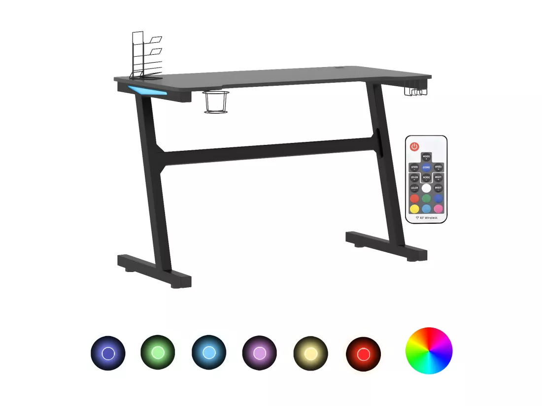 Bureau de jeu à LED en forme de Z Noir 110x60x75 cm