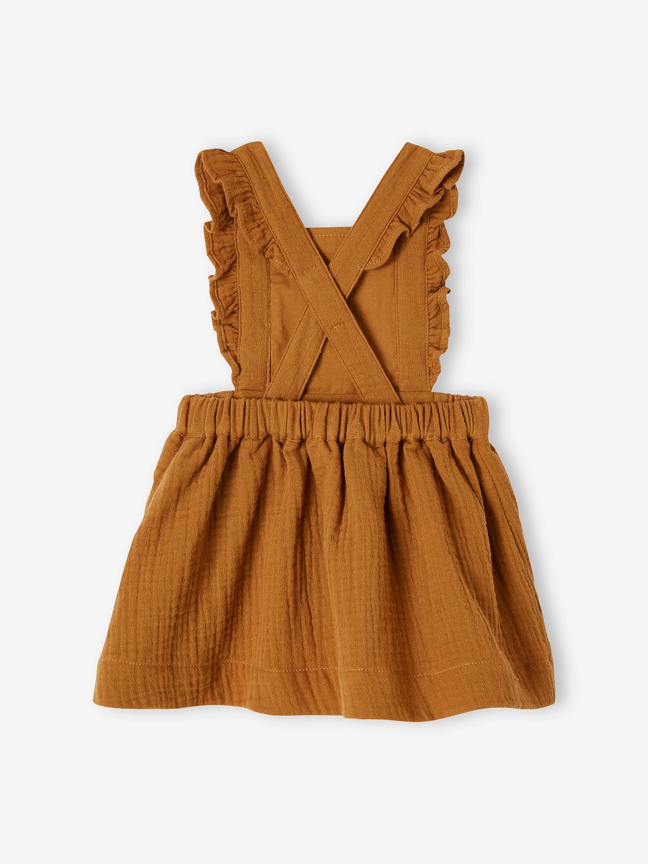 Vestido macacão infantil de chiffon de algodão, rosa liso tamanho médio