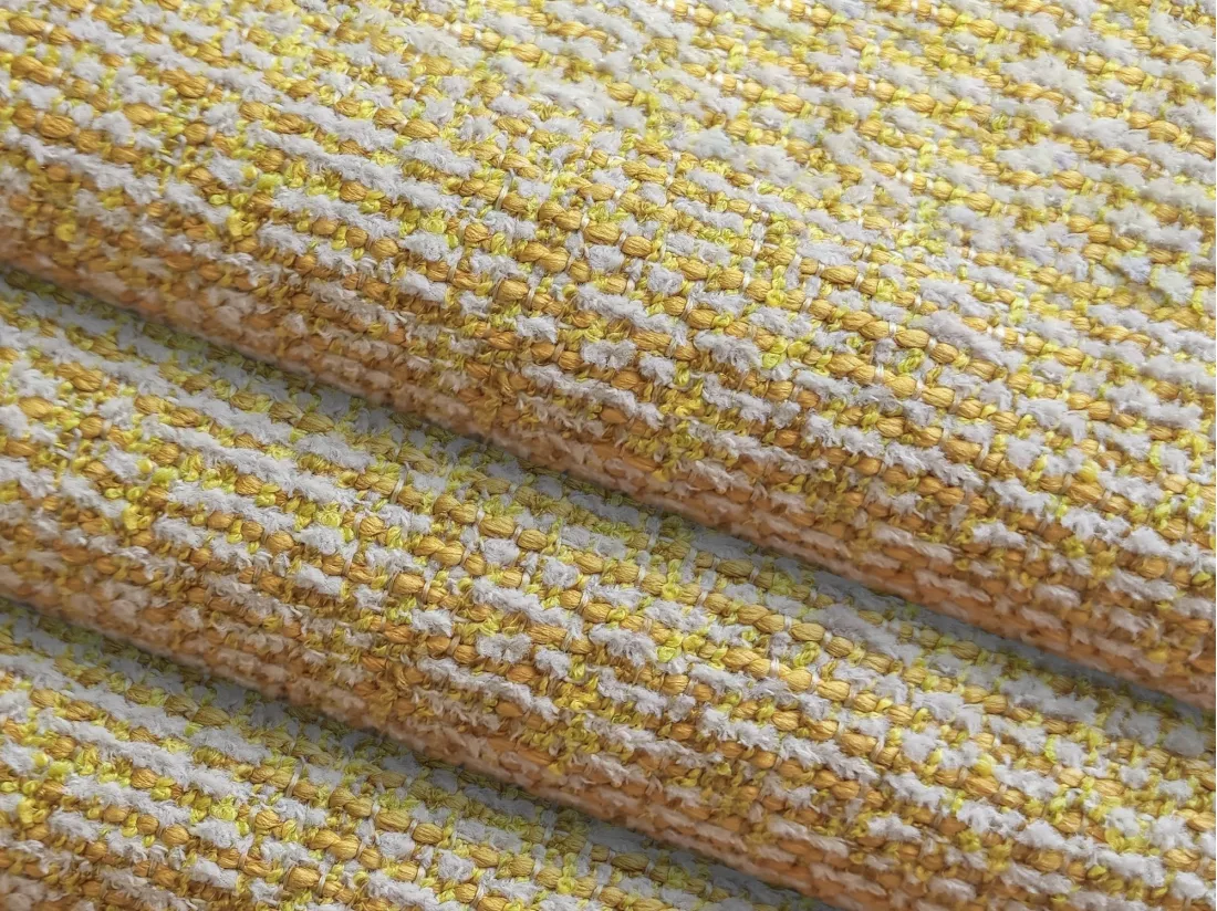 Canapé d'angle panoramique convertible en tissu texturé - moutarde - KAPUA