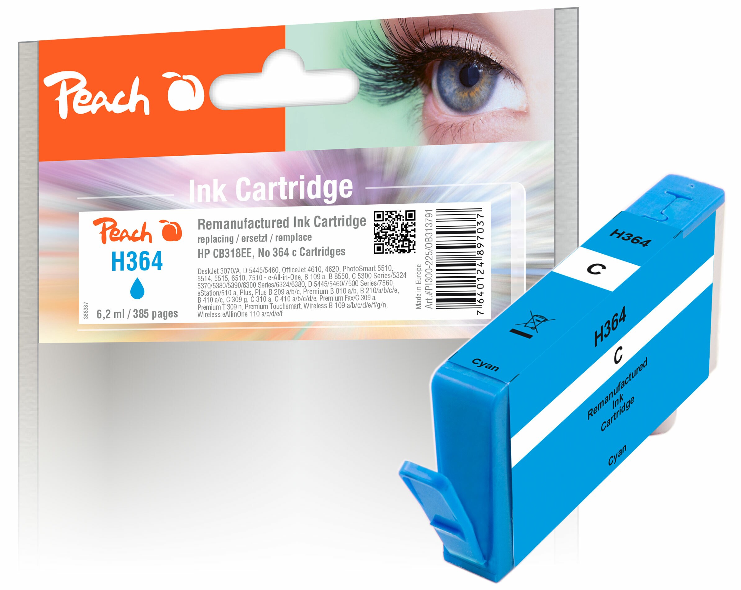 Peach HP 364 c Druckerpatrone cy ersetzt HP No. 364 c, CB318EE für z.B. HP PhotoSmart 7520 e All-in-One, HP OfficeJet 4622, HP PhotoSmart B 109 a (wiederaufbereitet)
