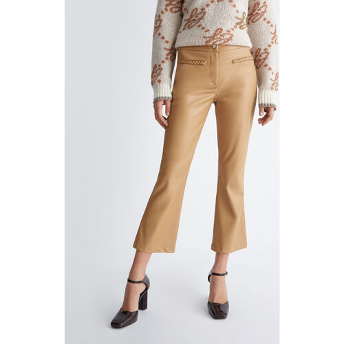 Liu Jo - Pantalón de pata de elefante de tejido revestido Beige