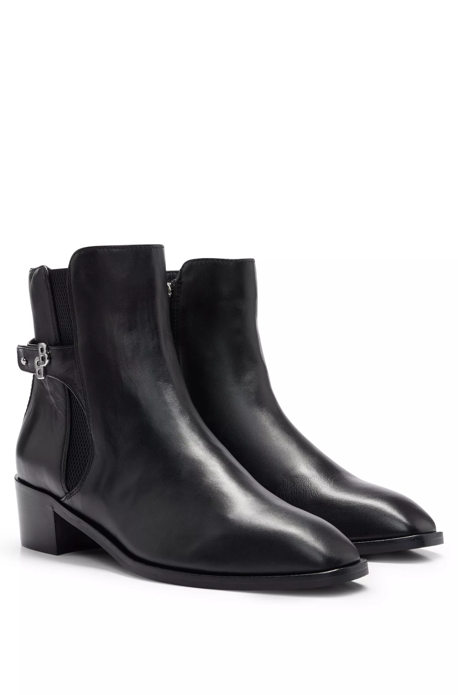 Botas de cano curto BOSS pretas com monograma duplo em couro napa.