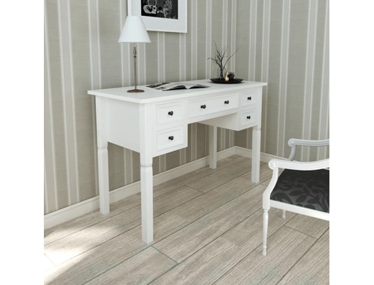 VIDAXL - Bureau blanc à 5 tiroirs