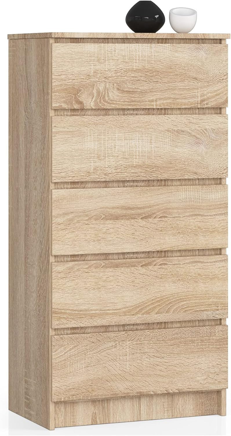 Home Collective Kommode in Sonoma Eiche mit 5 geräumigen Schubladen, 60 cm breit, 121 cm hoch Kommode Schlafzimmer Flur Wohnzimmer Organizer mit Schubladen Holz Highboard Sideboard Schrank