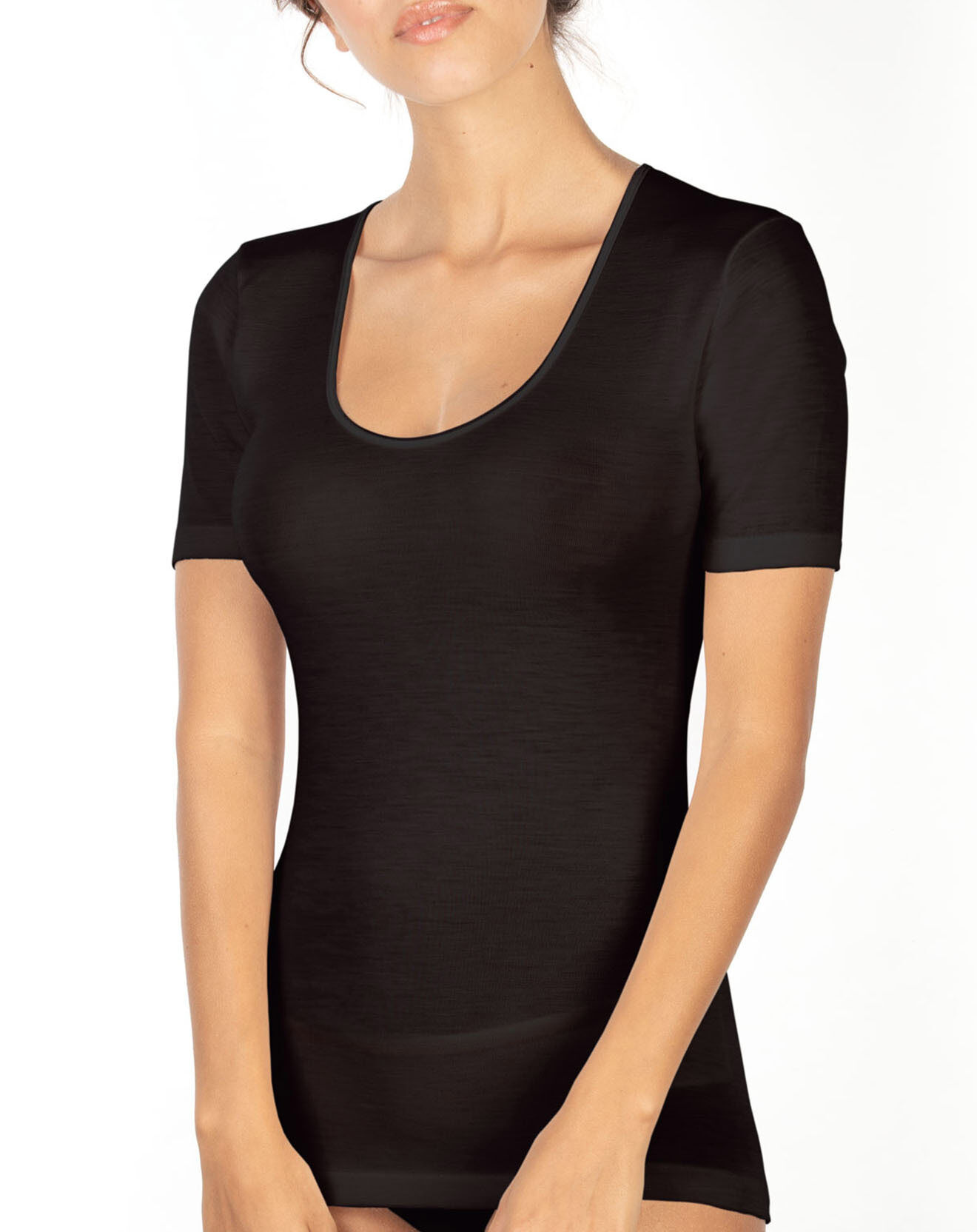 Mare Top manches courtes Laine & Soie tissée noir