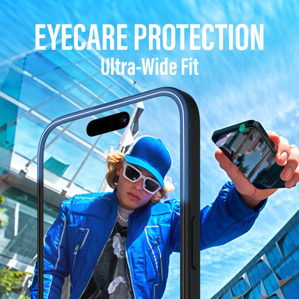 PanzerGlass - EyeCare Skærmbeskyttelse - iPhone 16 - Ultra Wide Fit