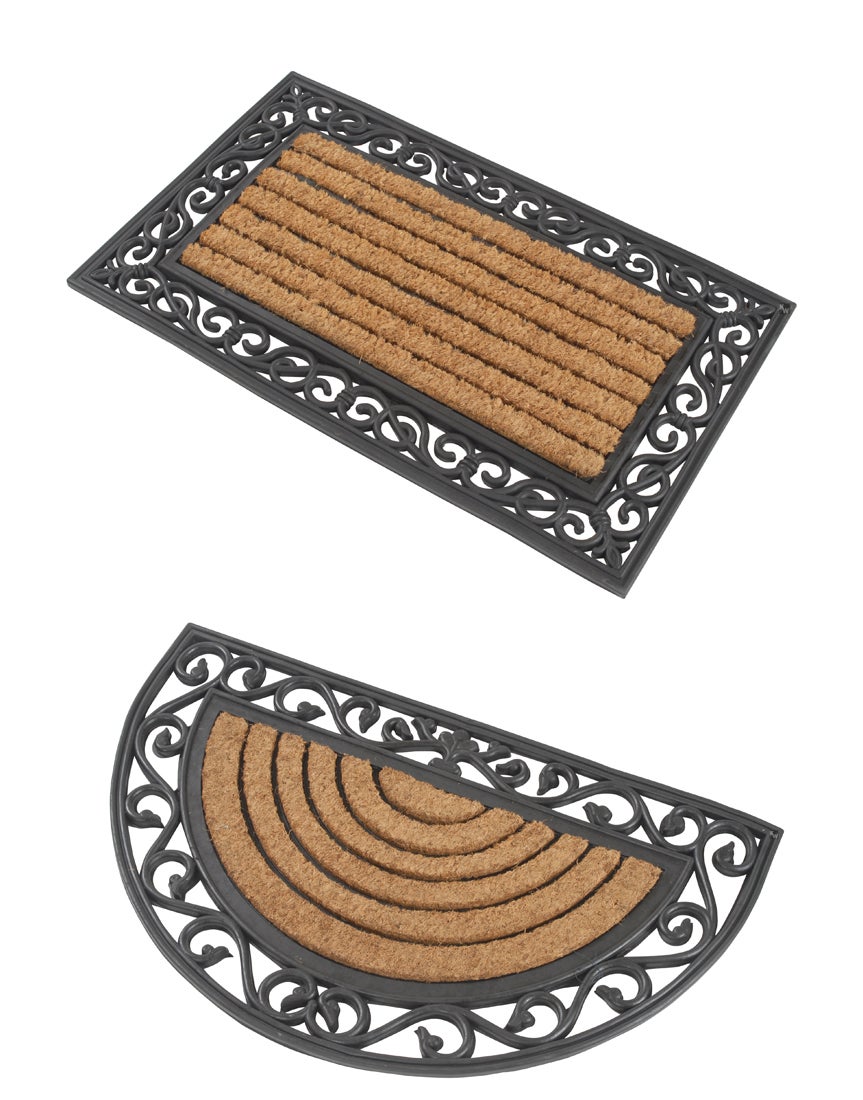 Premium deurmat van rubber en kokos, halfrond/rechthoekig, set van 2