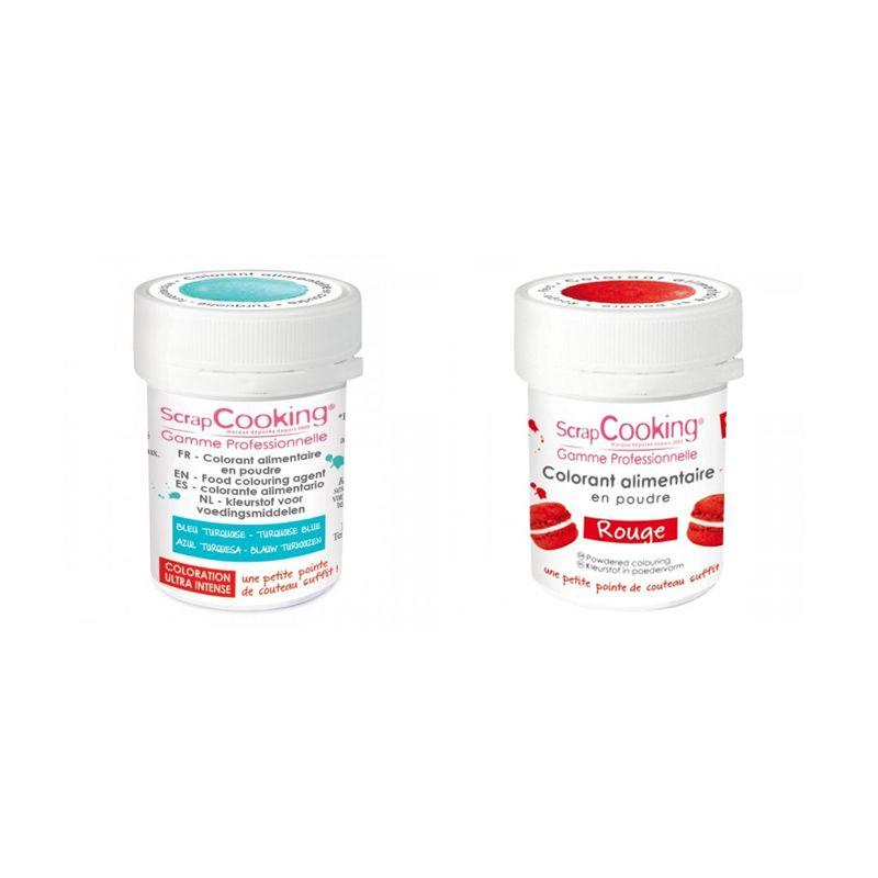 2 colorants alimentaires en poudre - rouge-turquoise Scrapcooking
