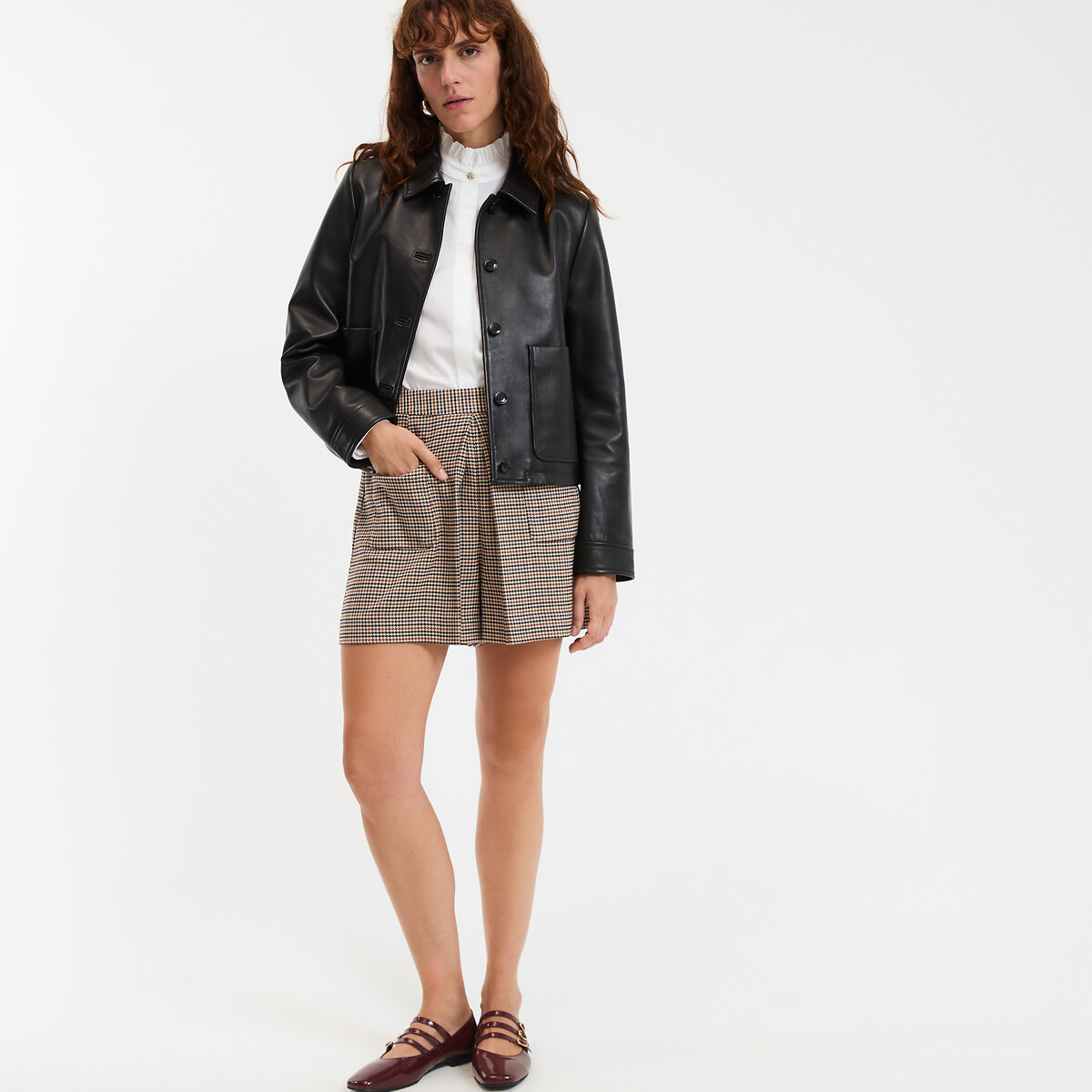 LA REDOUTE COLLECTIONS<br>Cardigã curto de couro com fecho de botão, modelo Signature ABELLE