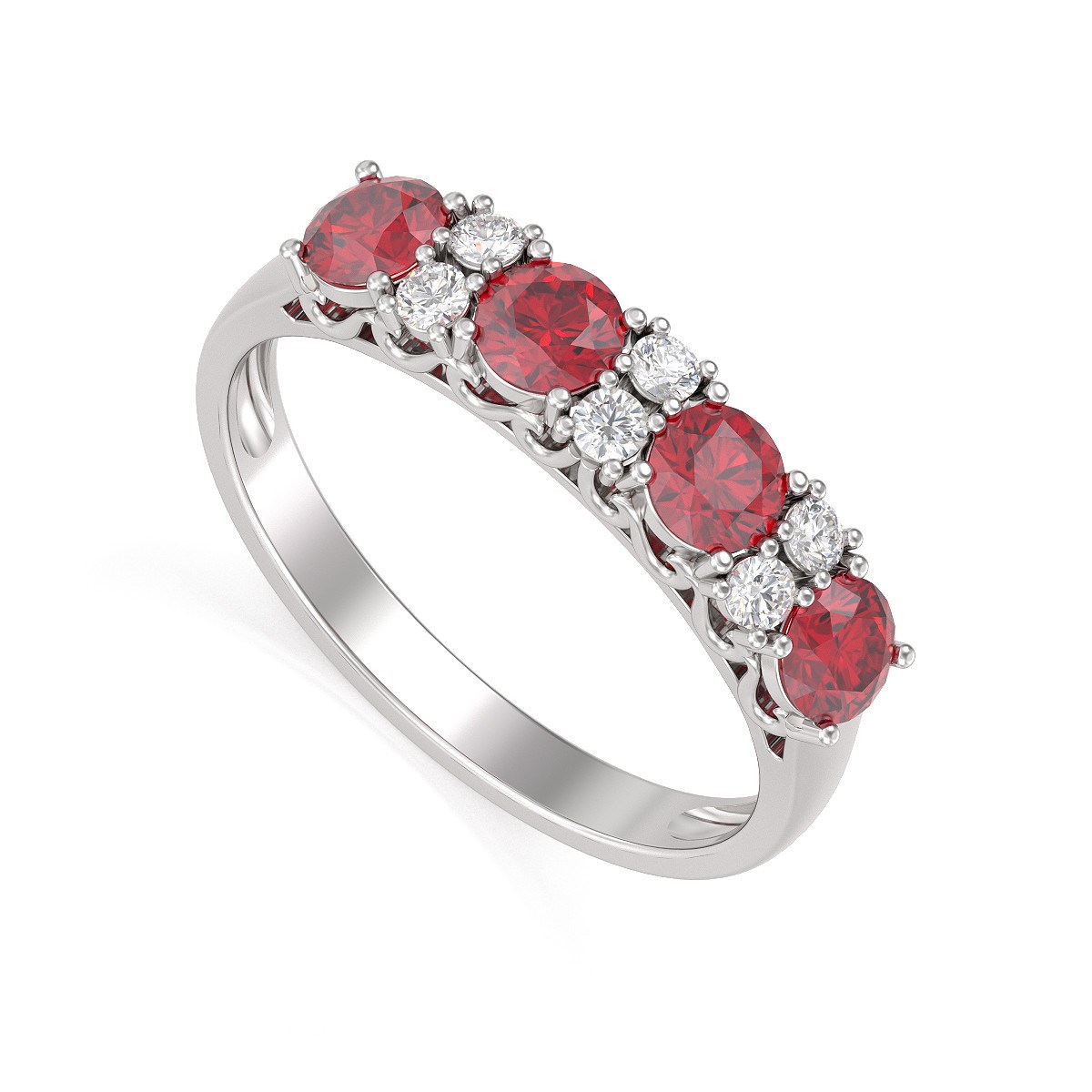 Bague ADEN Or 585 Blanc Rubis et diamants 2.650grs