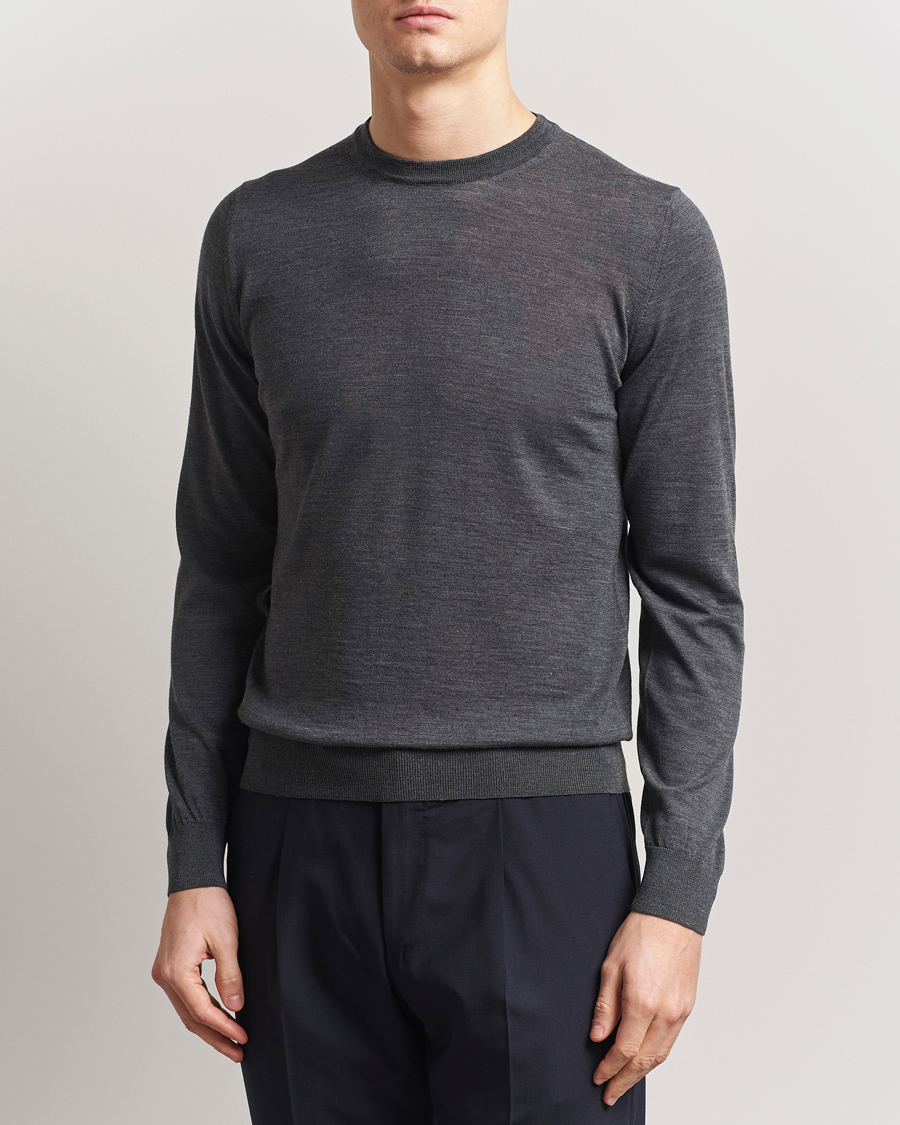 Piacenza Cashmere Merino Wool Crew Neck Sweater Charcoal