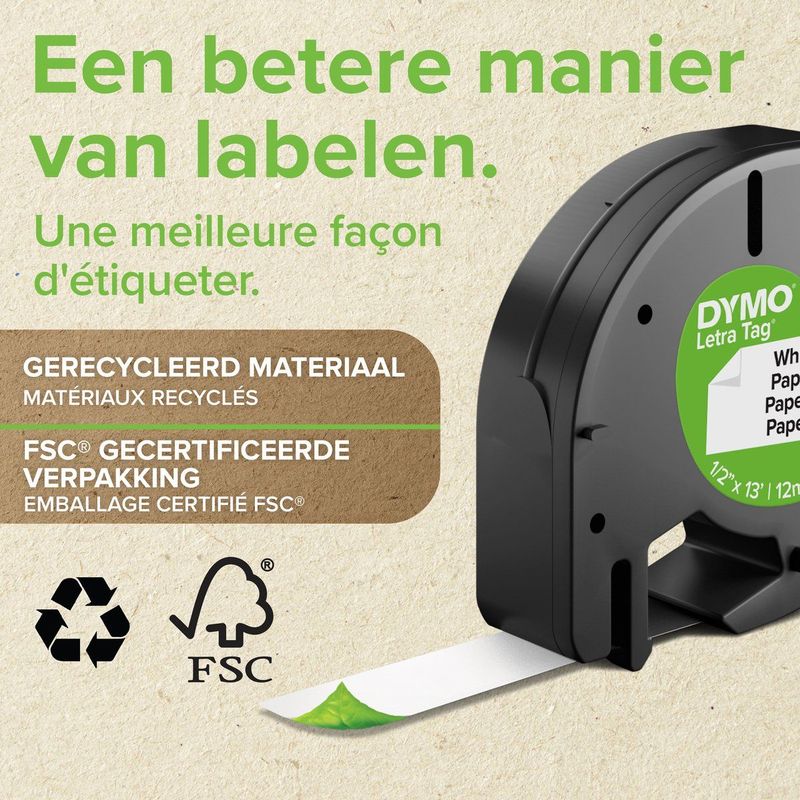 DYMO - Letra Tag - Lint Beletteringssysteem - Wit - Papier - 12 mm