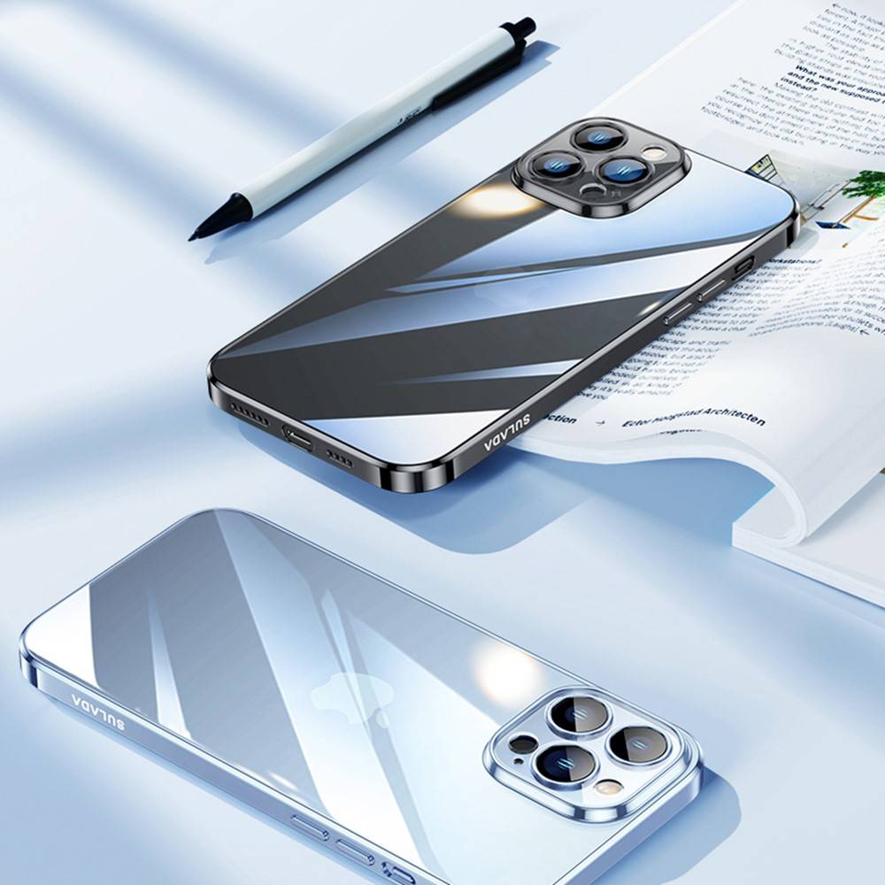 iPhone 13 Pro Gummi Case Hülle Galvanisierter Rahmen   Kameraglasschutz - Silber