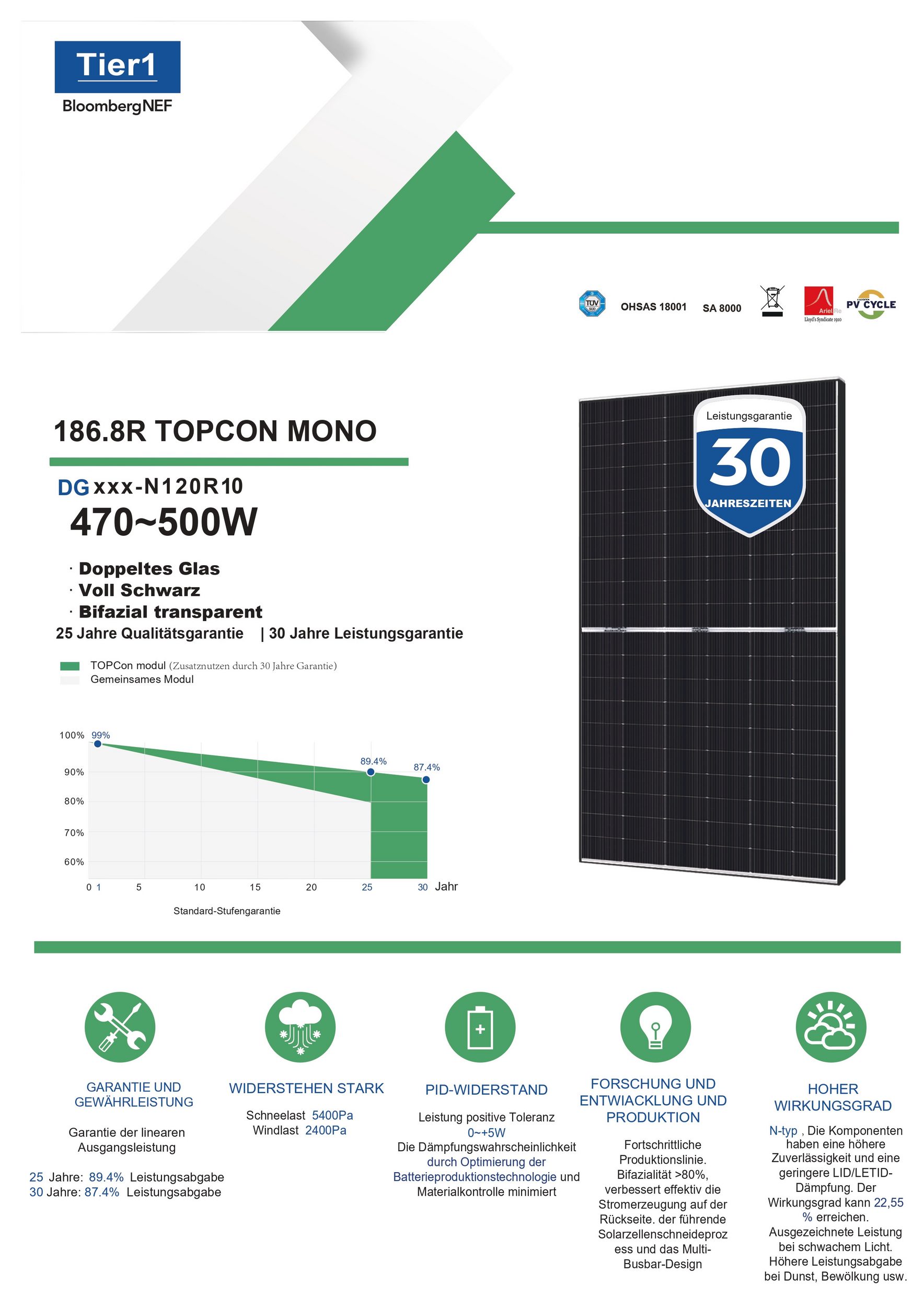 Epp Balkonkraftwerk Komplettset 2000W Bifazial | Deye Wechselrichter 2000W | Photovoltaik Solaranlage mit 5m Wielandstecker