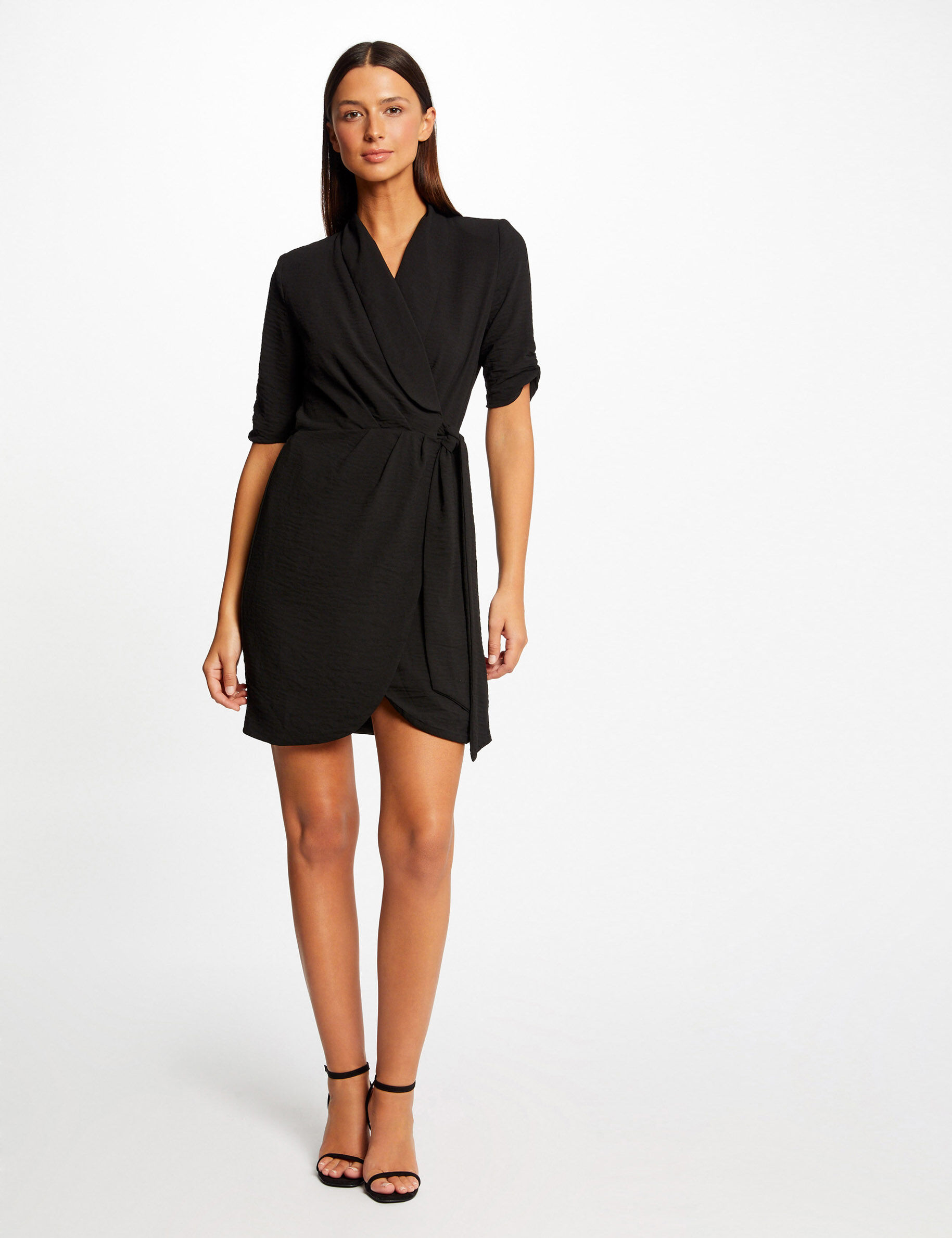 Robe portefeuille manches 3/4 noir femme - noir