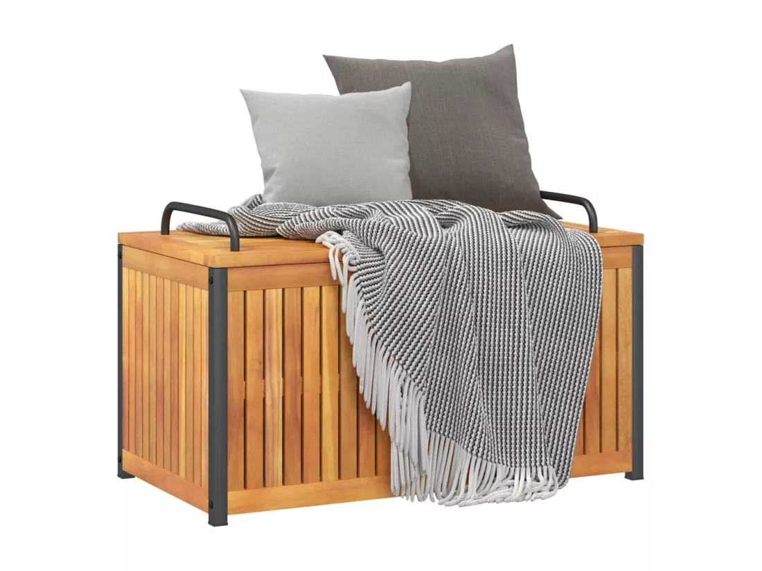 Boîte à coussins d'extérieur bois d'acacia solide et acier