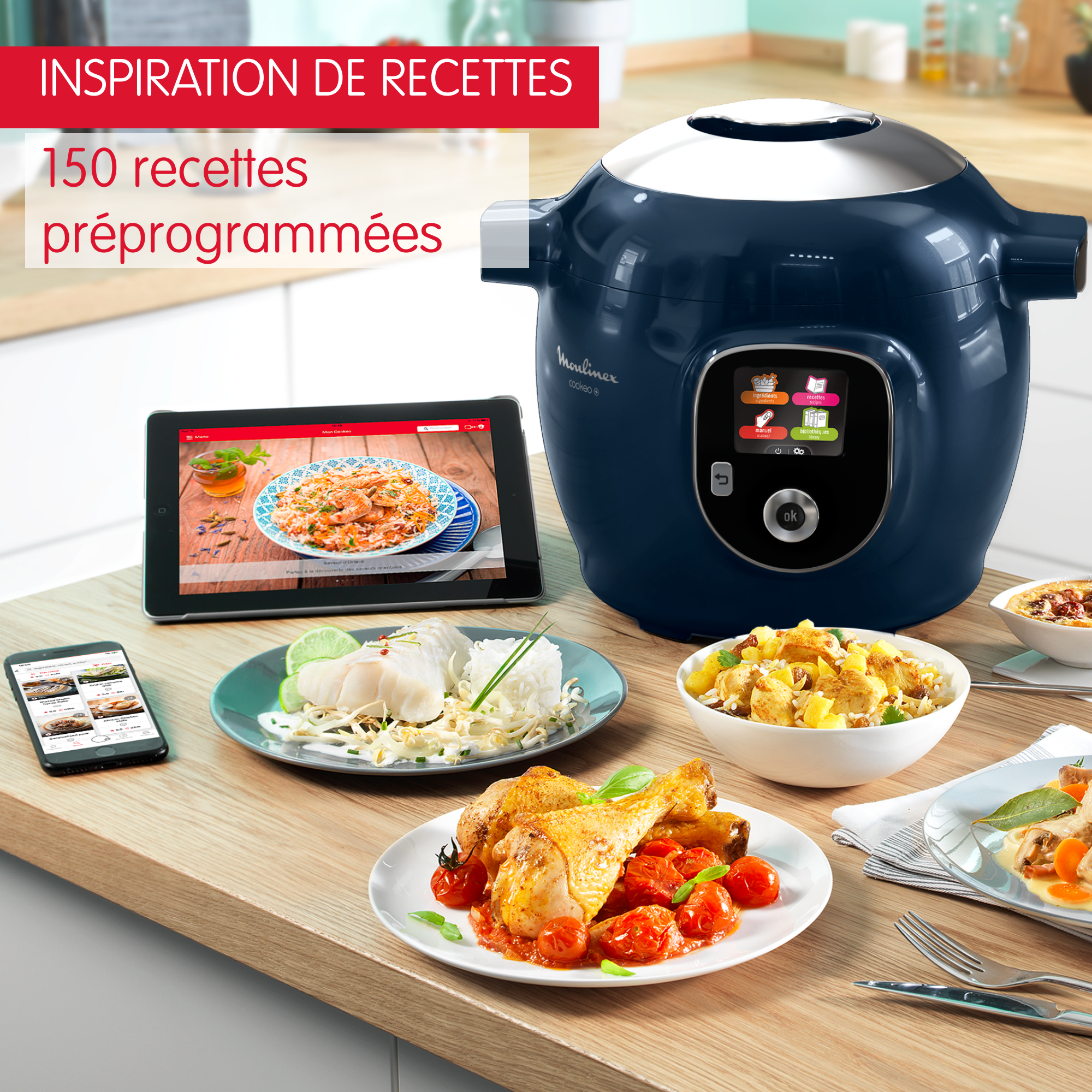 Cookeo+ 150 recettes Bleu, avec louche incluse