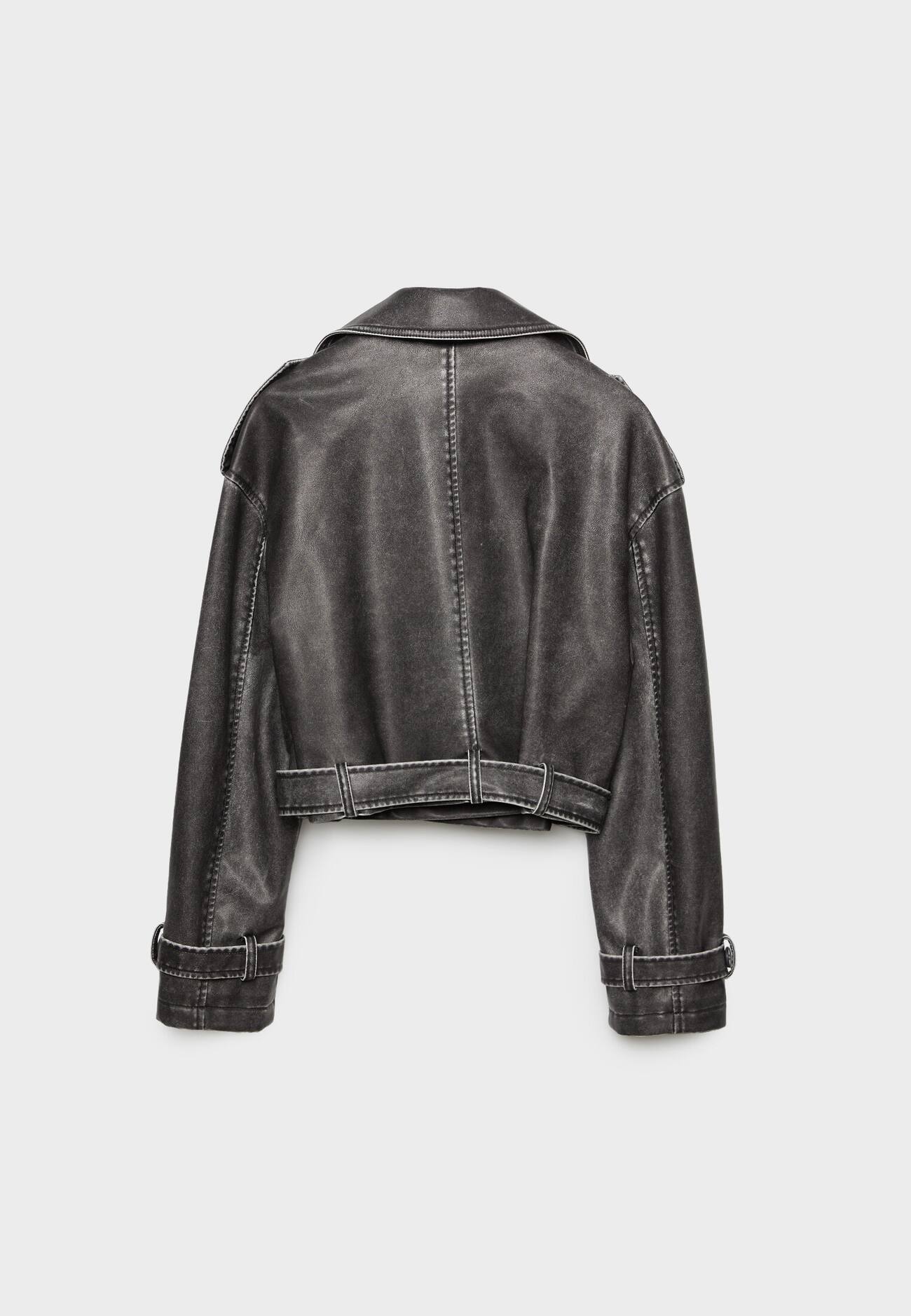 Trench coat curto desbotado em couro sintético