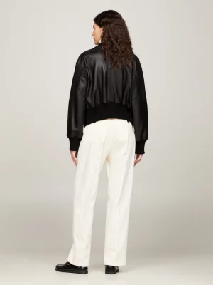 Jaqueta bomber com painéis de couro