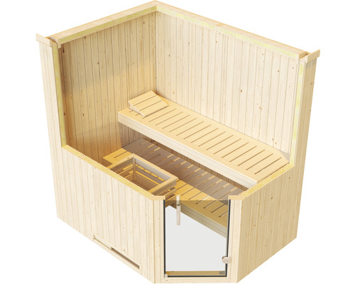 Weka Varberg 1 modulaire sauna zonder oven, met raam en grafietkleurige volledig glazen deur