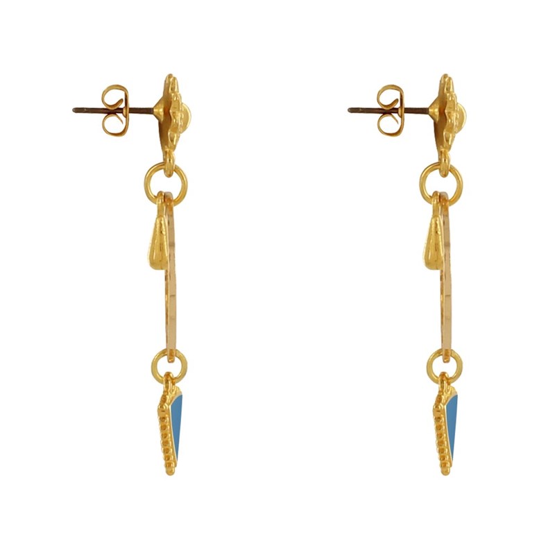 Boucles d'Oreilles Laiton Doré Cercle Goutte et Triangle Émaillé