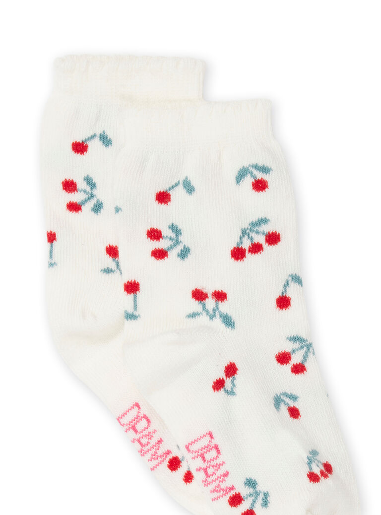 Chaussettes layette écrues à imprimé cerises