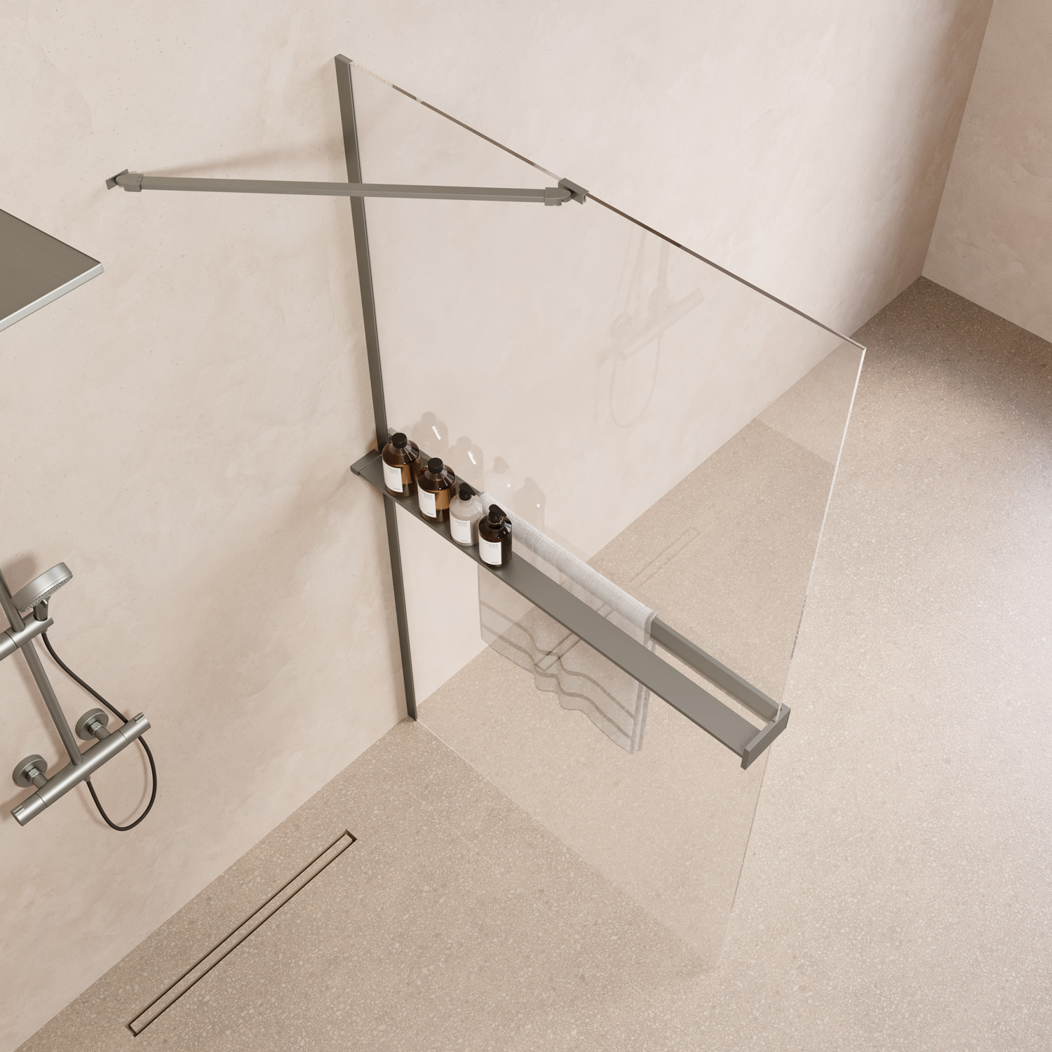 Saniclear Oblique inloopdouche 120cm met handdoekhouder en helder glas RVS