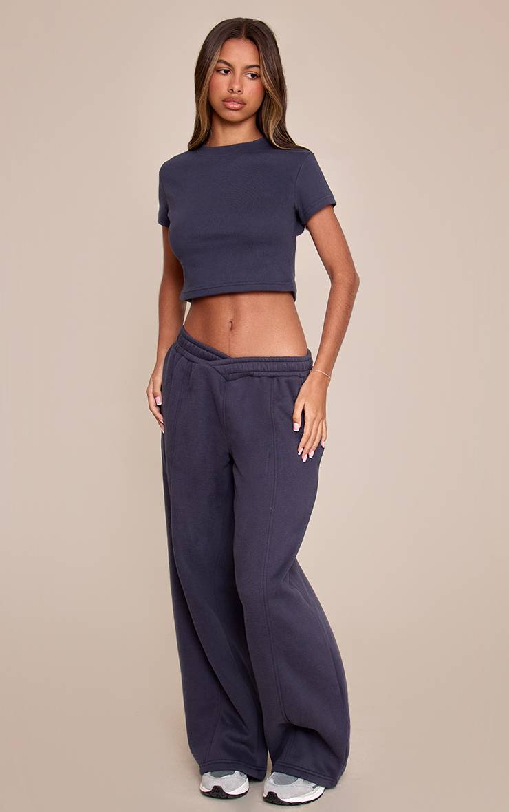 Bleu Marine Jogging Taille Asymétrique Petite