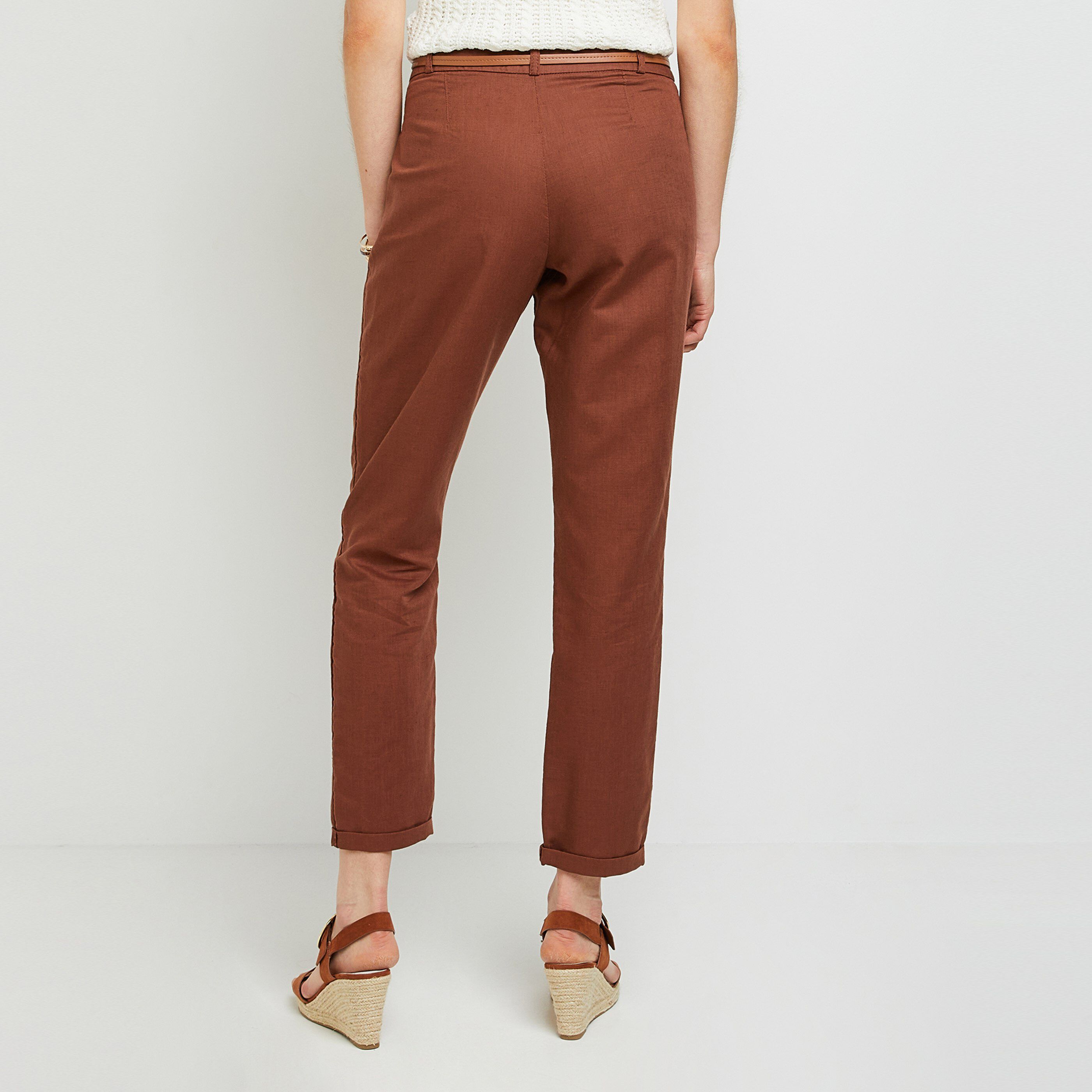 Chino lin mélangé femme - MARRON