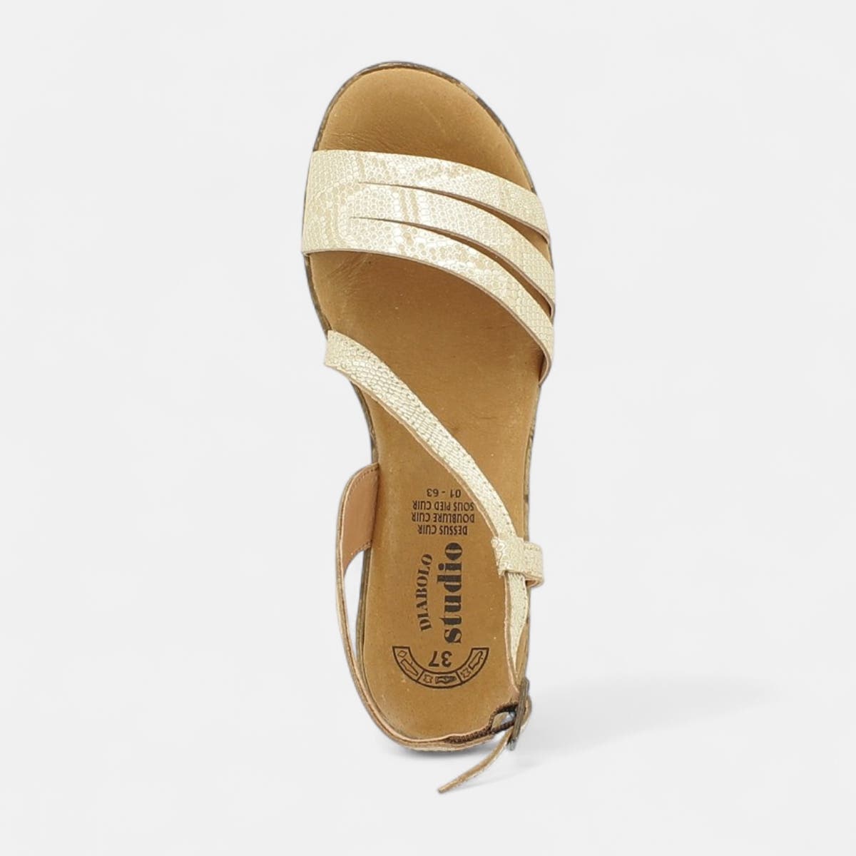 Nu-pieds à talon compensé Femme en cuir or