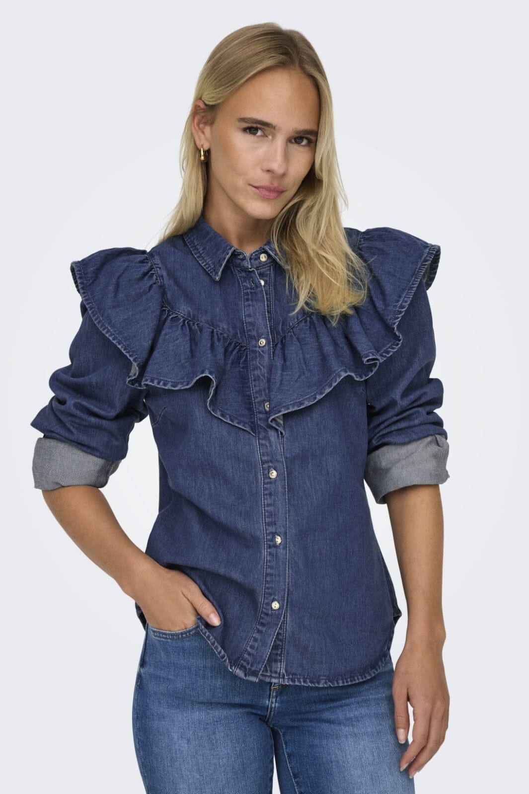 Only Onlindigo Ls Frill Shirt Qyt 4287142 dark blue denim