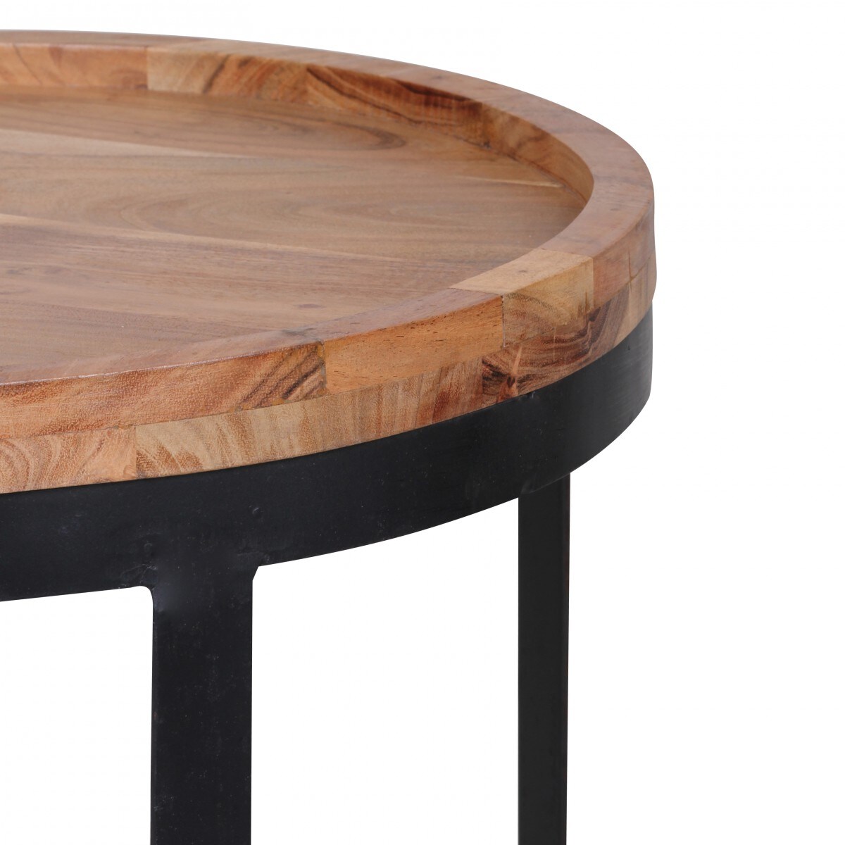 KADIMA DESIGN Beistelltisch-Set INDI: 2er Set, runde Tischplatten, Metallgestell, Massivholz, naturbelassen