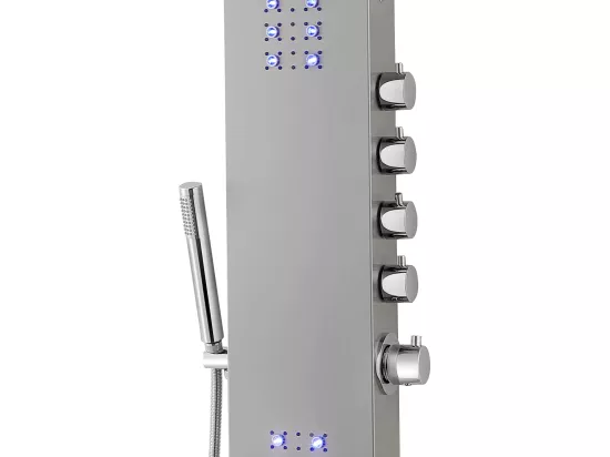 Colonne de douche hydromassante thermostatique à leds et bluetooth - L20 x H165 cm - Argenté - CHAKRA V