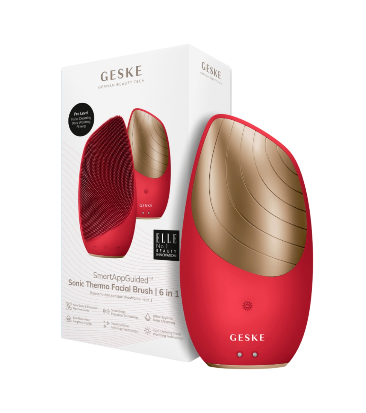 GESKE - *I love myself* - Escova de limpeza e massagem facial 6 em 1 Sonic Thermo - Red