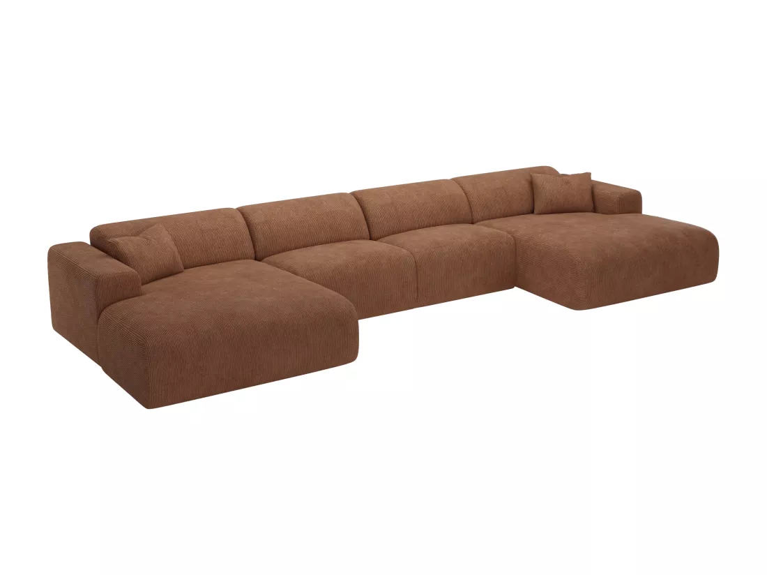 Grand Canapé d'angle panoramique en tissu texturé terracotta POGNI de Maison Céphy