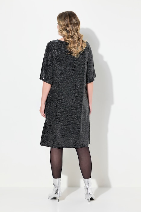 Kleid, A-Linie, Pailletten-Optik, 3/4-Ärmel