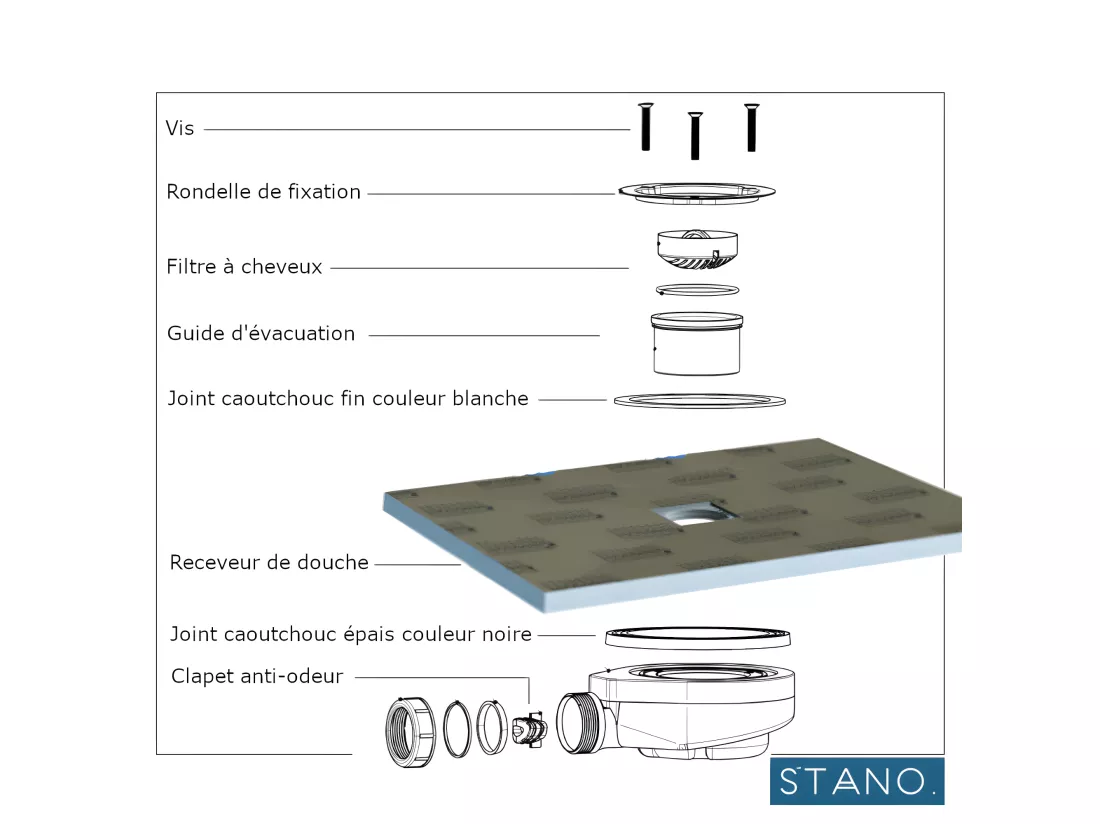 Bonde horizontale sans capot Ø90 DONA pour receveurs de douche